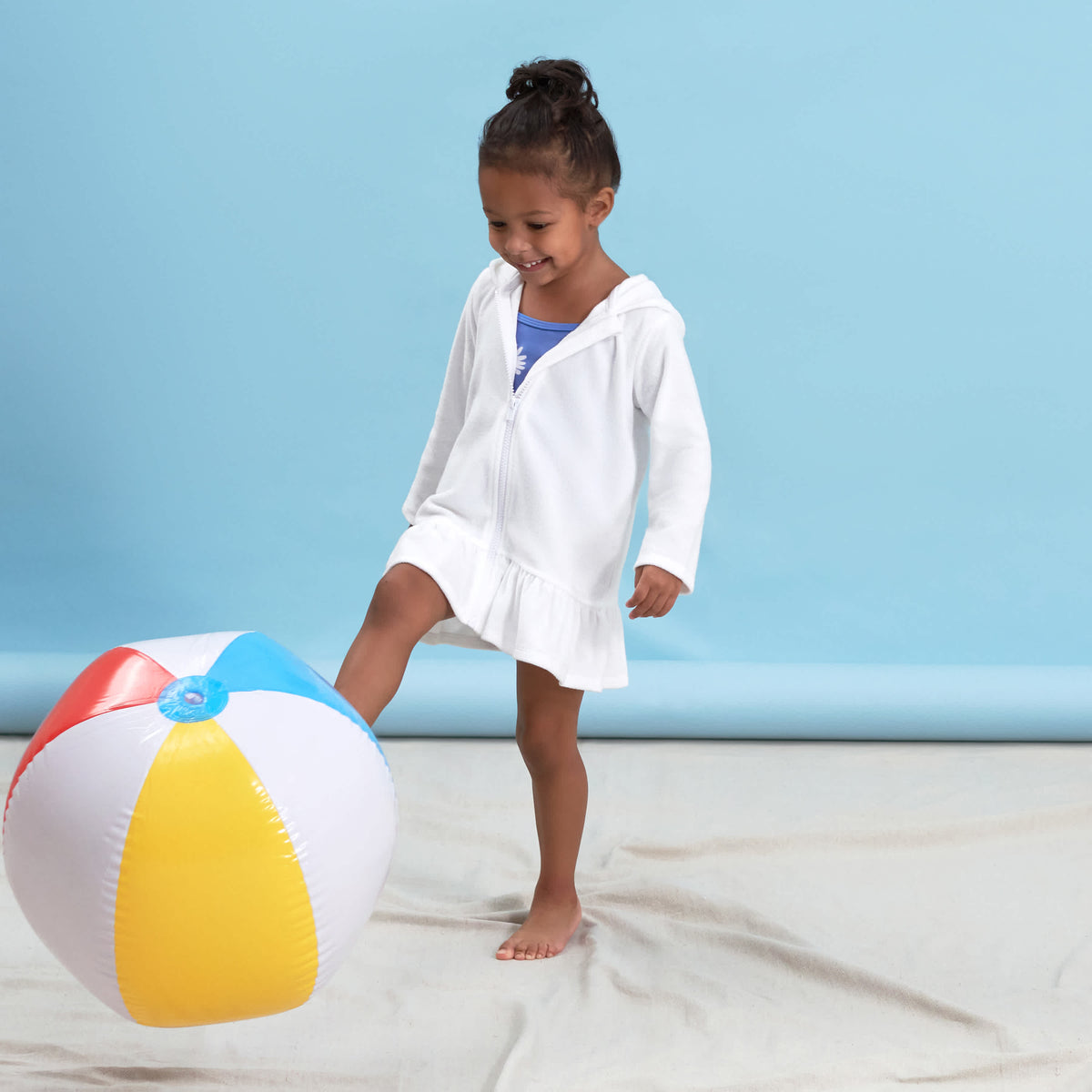 Baby & Toddler Girls White Zipper Hoodie Terry Coverup, view 3