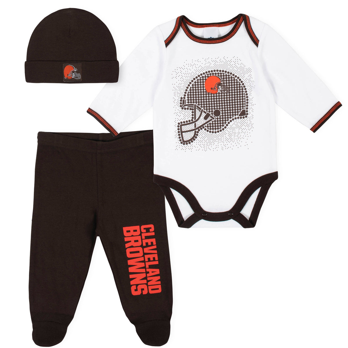 3-Piece Baby Boys Browns Bodysuit, Pant, and Cap Set
