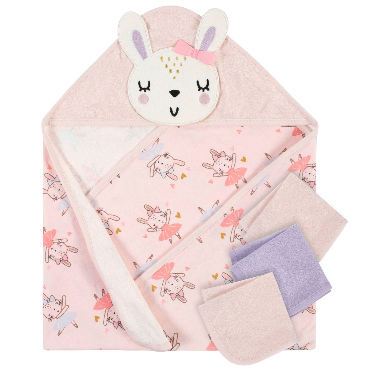 4-Piece Girls Bunny Hooded Towel and Washcloths Set