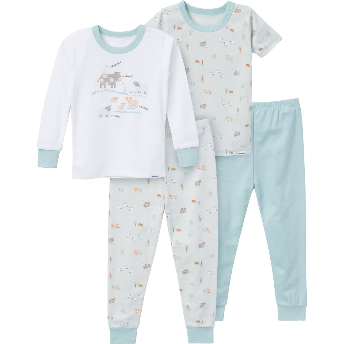 4-Piece Infant & Toddler Neutral Farm Pajamas Set
