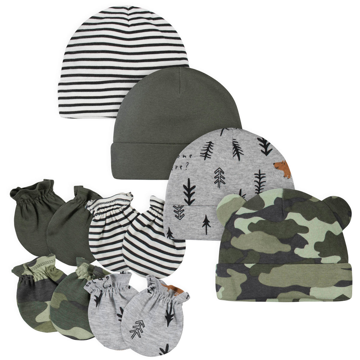 8-Piece Baby Neutral Bear Caps & Mittens Set