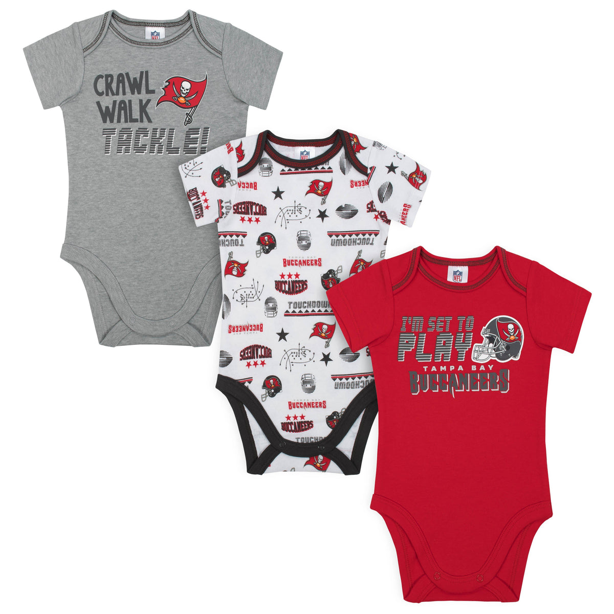 3-Pack Tampa Bay Buccaneers Short Sleeve Bodysuits