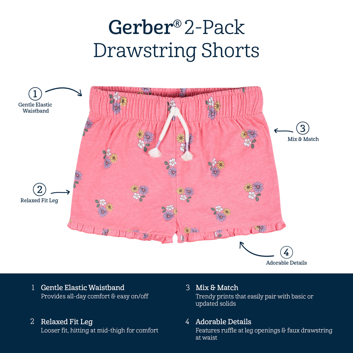 2-Pack Infant & Toddler Girls Pink Floral Pull-On Shorts, view 6