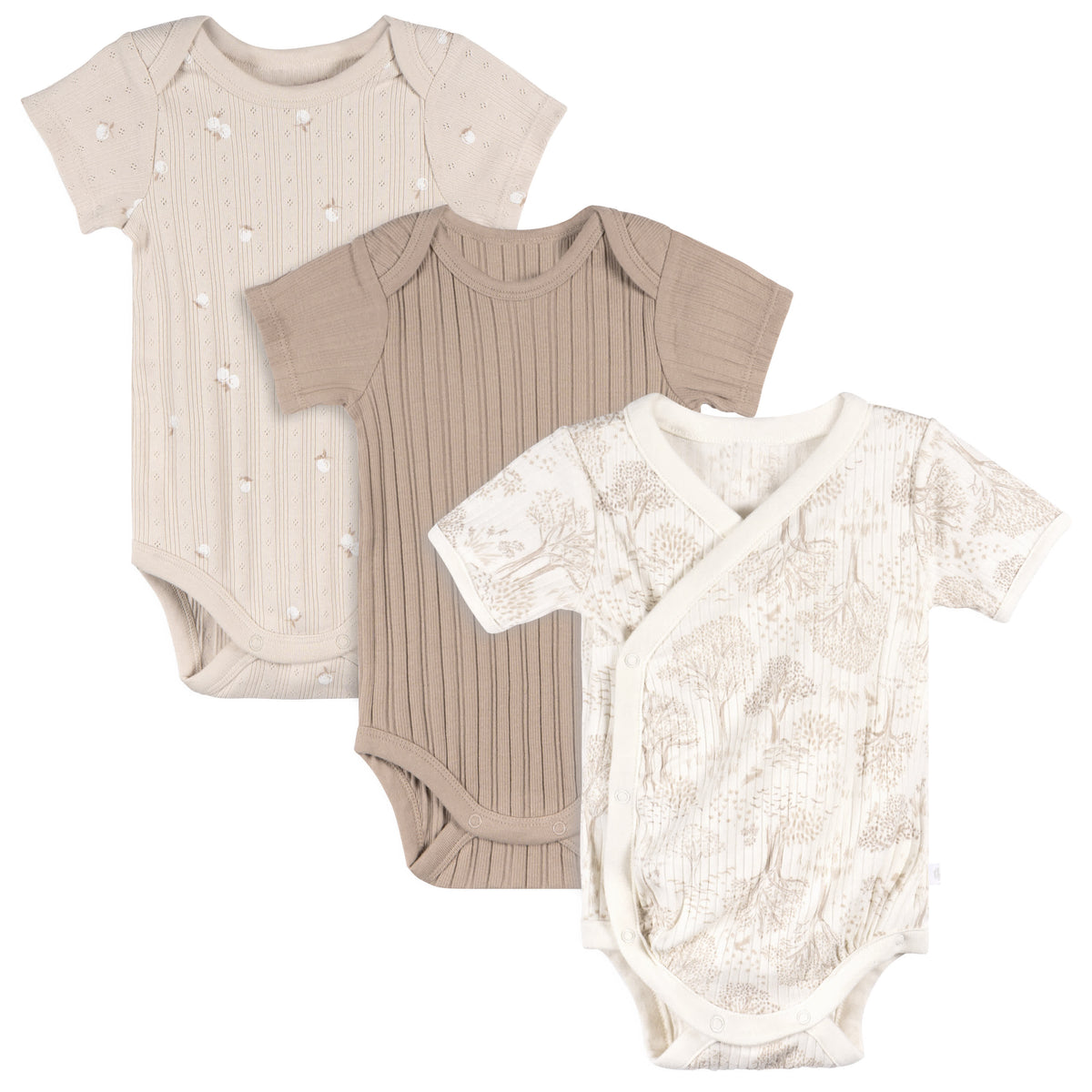 3-Piece Baby Neutral Tan/Brown Bodysuit Set