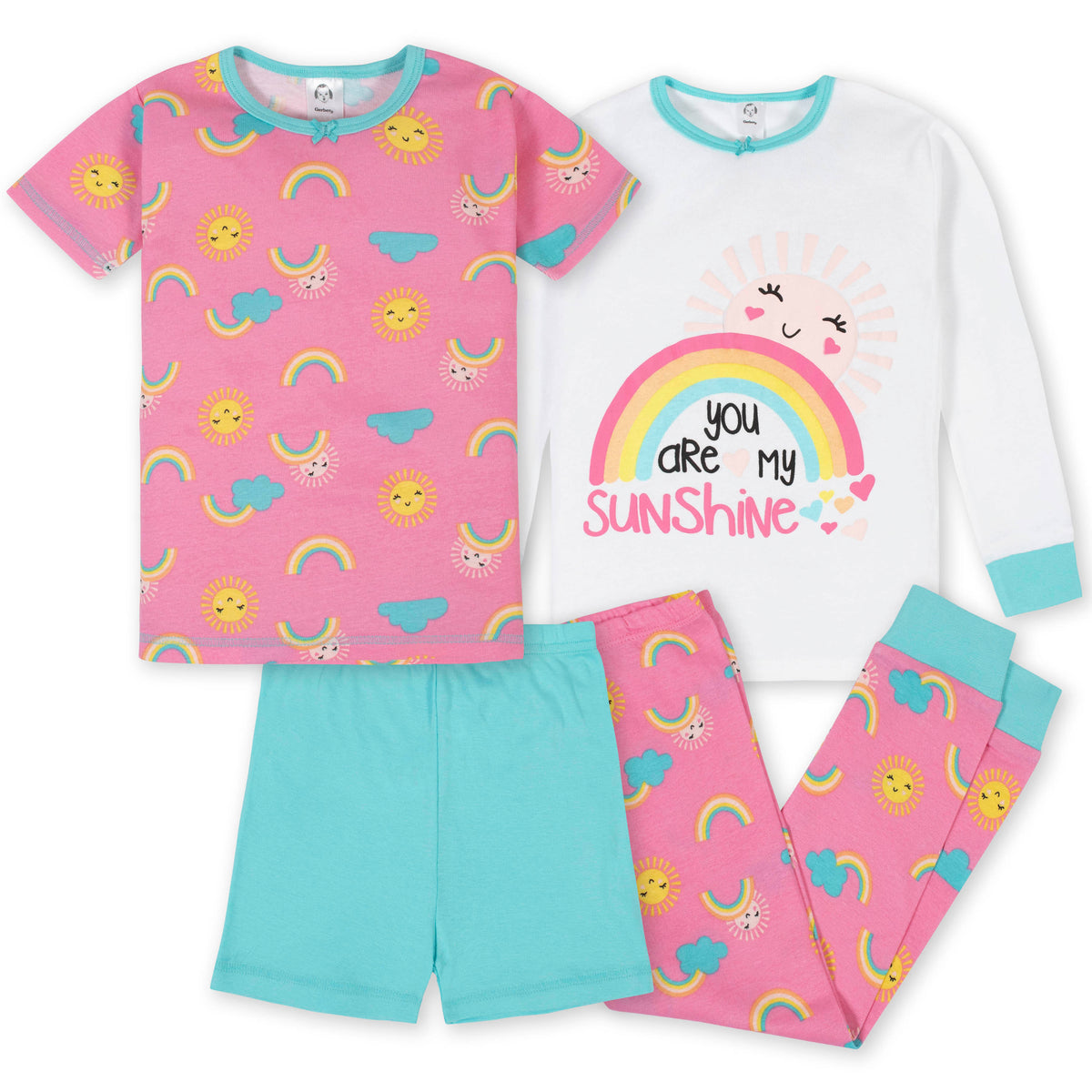 4-Piece Girls Rainbow Cotton Pajamas