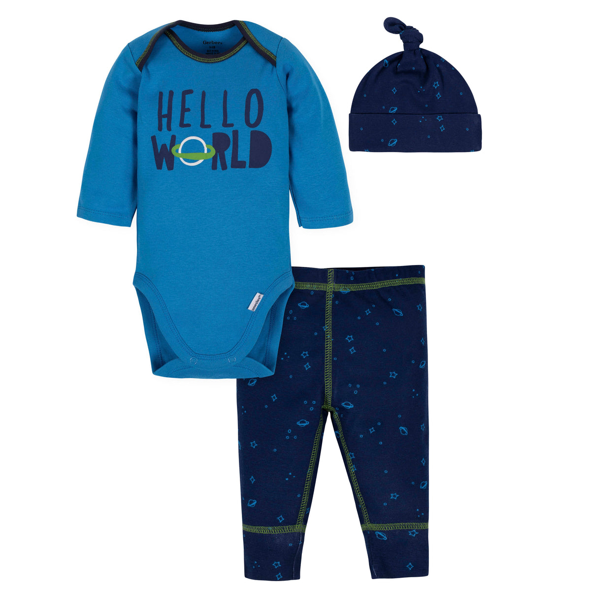 3-Piece Baby Boys Space Bodysuit, Pant, & Cap Set