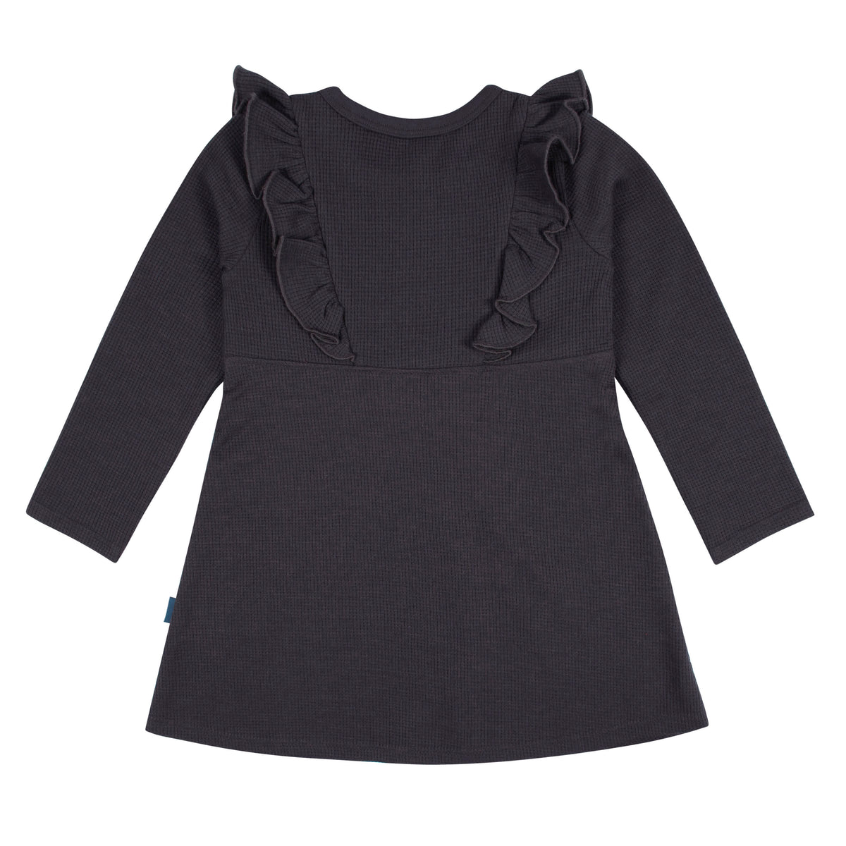 Infant and Toddler Girls Charcoal Dress With Ruffle, view 2