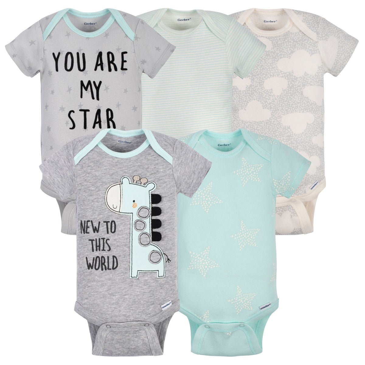 5-Pack Baby Neutral Giraffe Short Sleeve Onesies Bodysuits