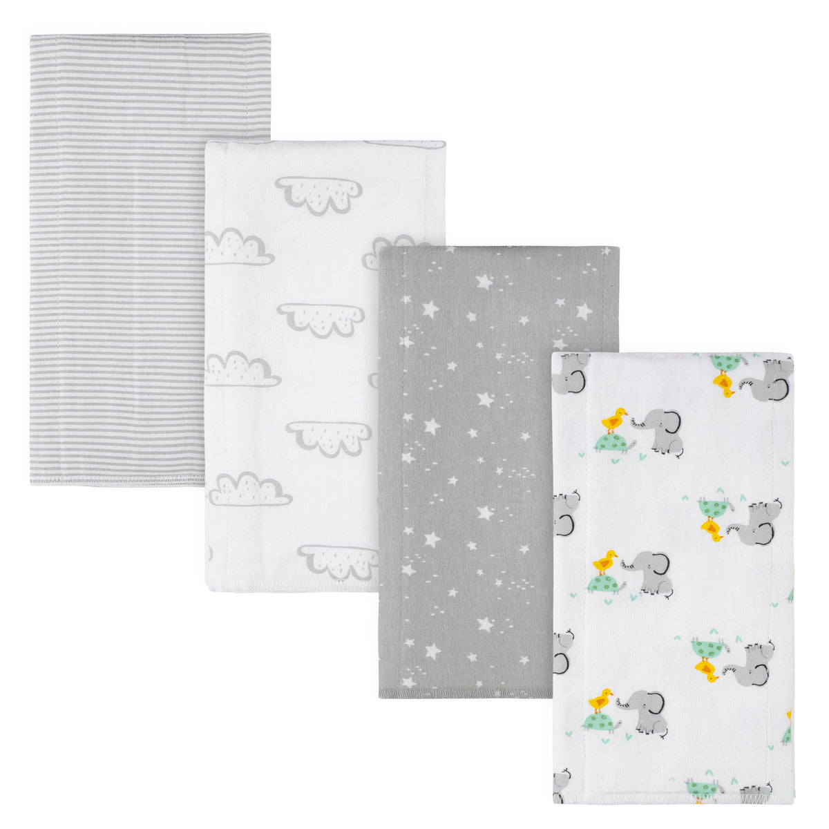 4-Pack Baby Neutral Baby Animals Flannel Burp Cloths
