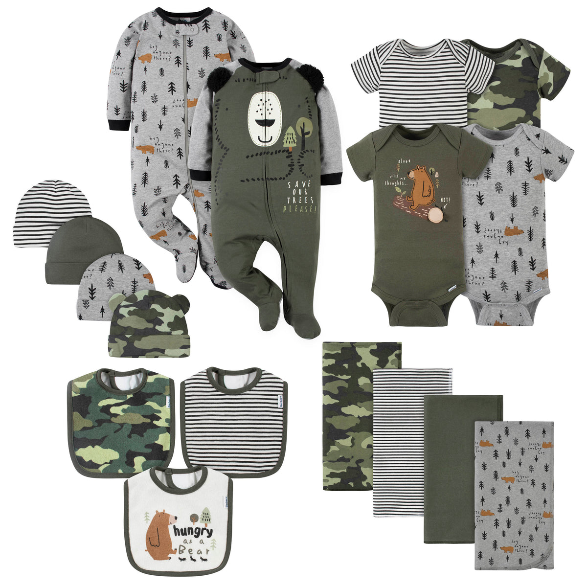 17-Piece Baby Neutral Bear Apparel & Blankets Bundle