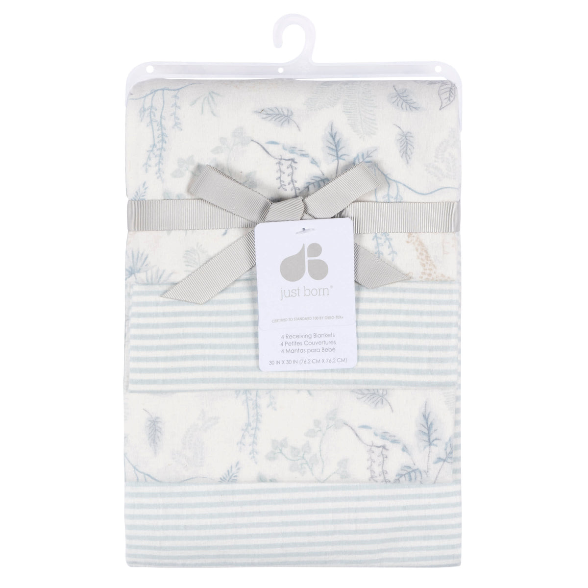 4-Pack Baby Boys Blue Leaf Cotton Flannel Blanket, view 4