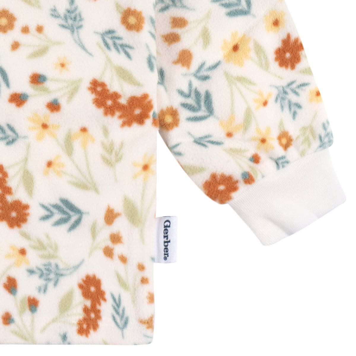 2-Piece Infant & Toddler Girls Ivory Floral Fleece Pajamas, view 5