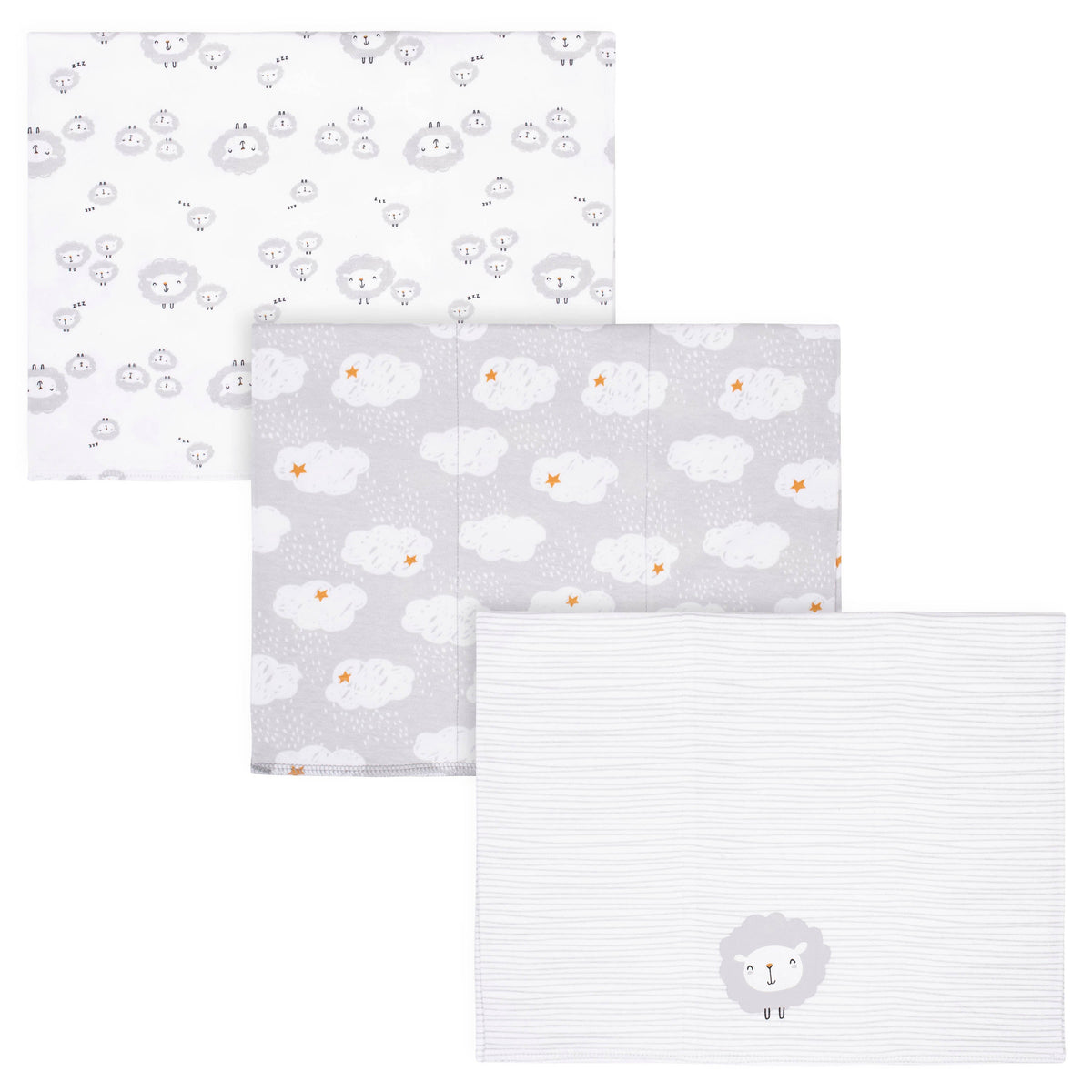 3-Pack Baby Neutral Lamb Knit Burp Cloths