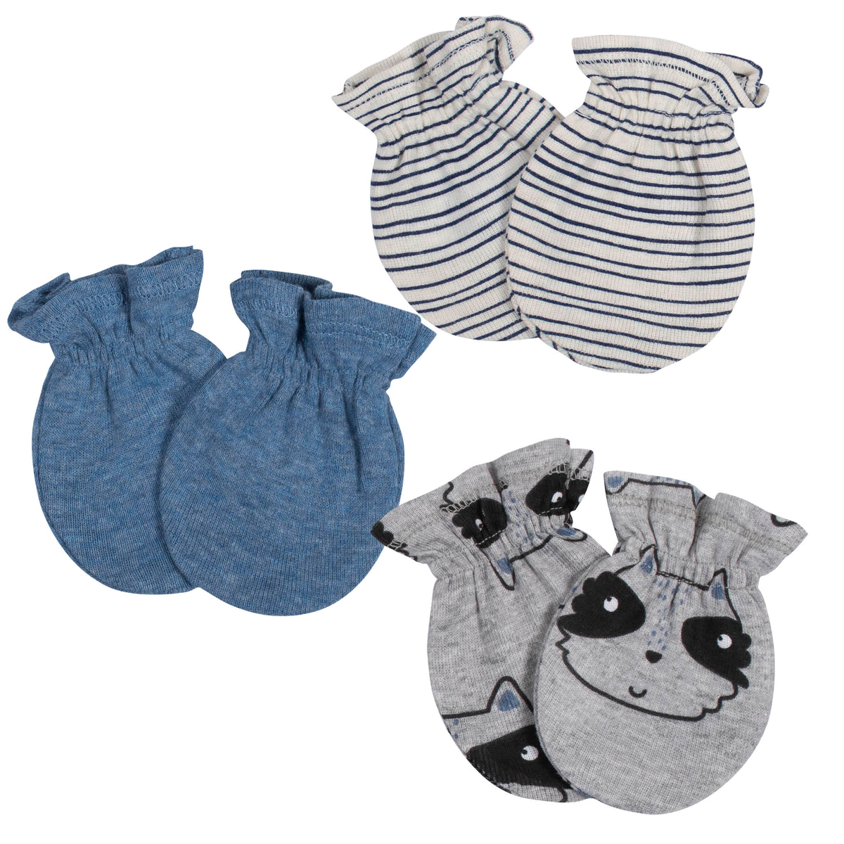 3-Pack Baby Boys Raccon No Scratch Mittens