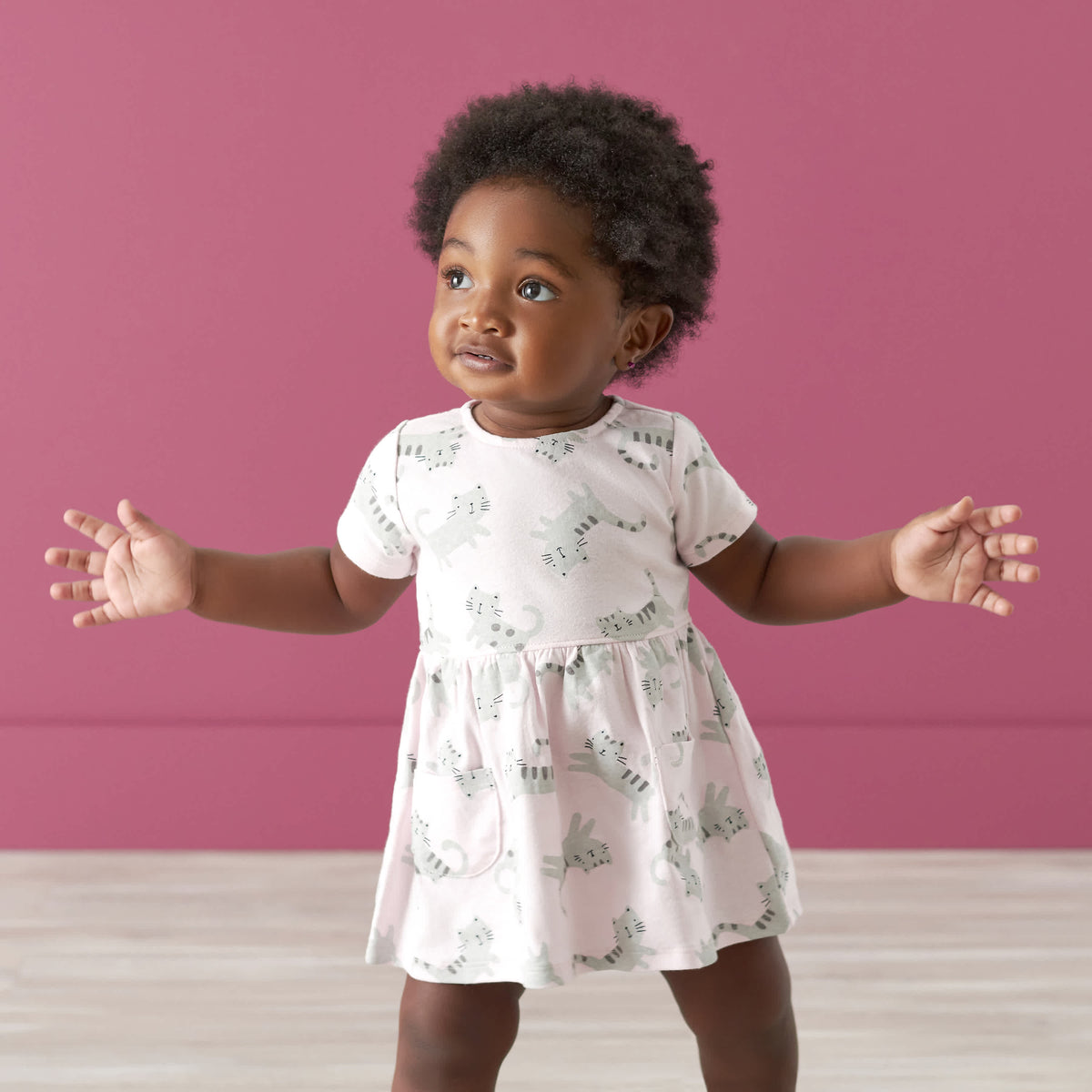 Baby Girls Floral Leopard Dress With Pockets, view 2