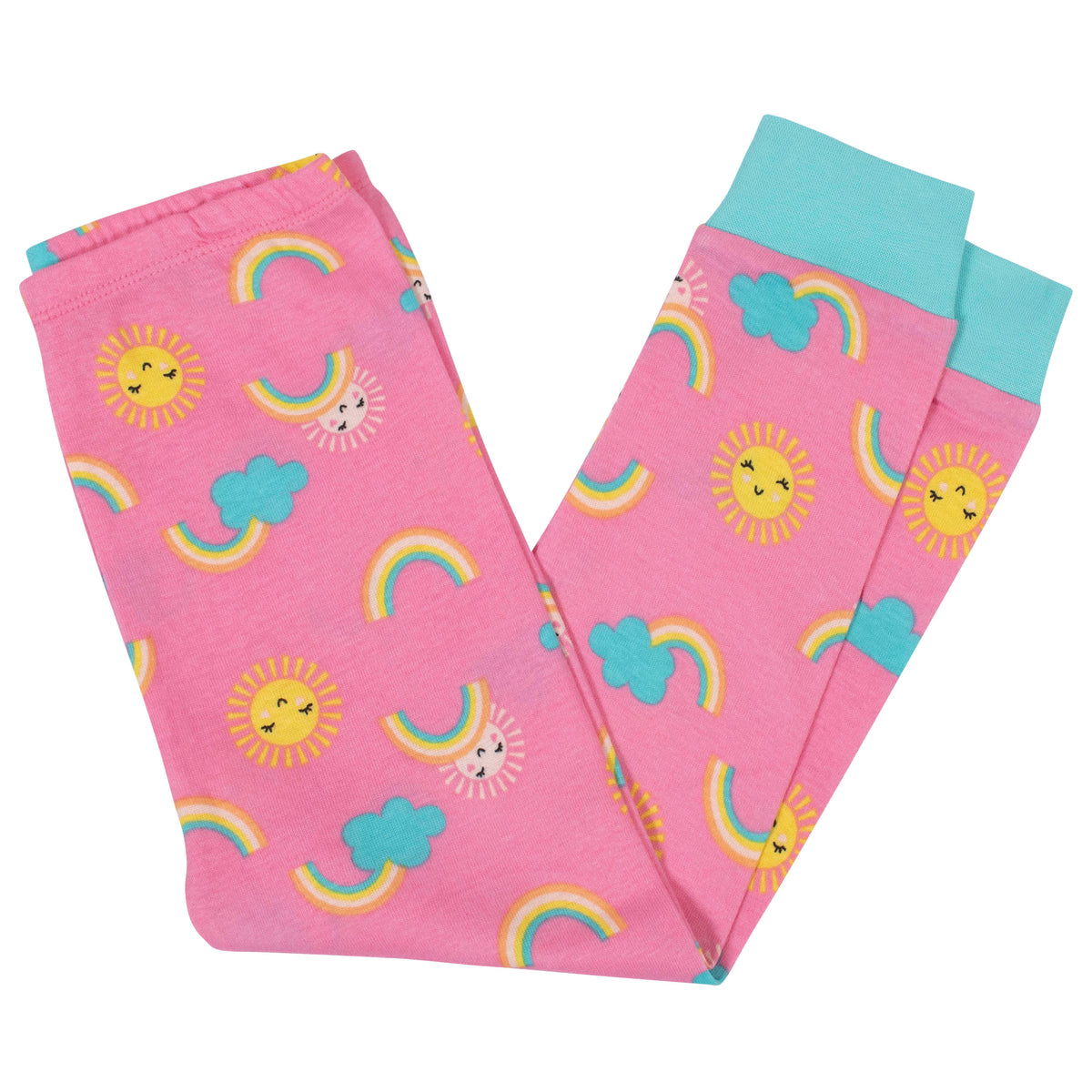 4-Piece Girls Rainbow Cotton Pajamas, view 2