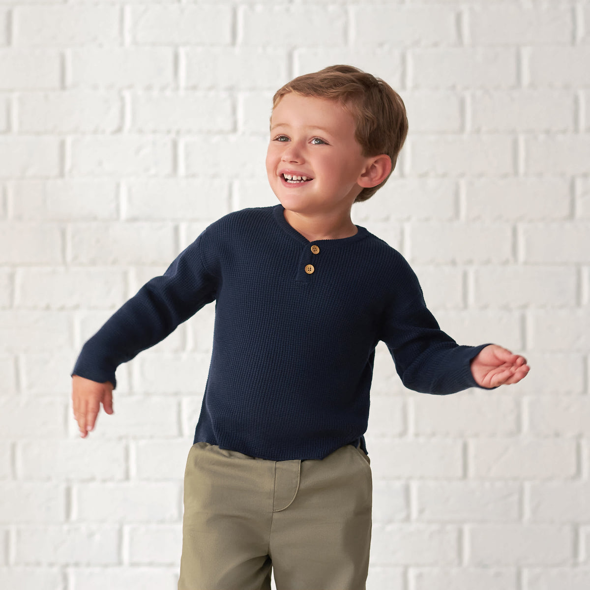 Infant & Toddler Boys Blue Henley Sweater, view 5