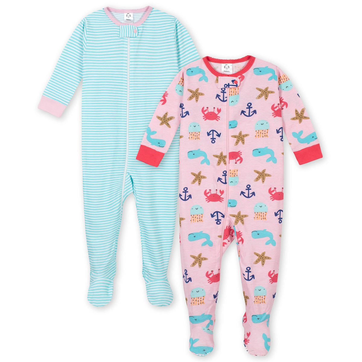 2-Pack Girls Whale Snug Fit Unionsuit Pajamas