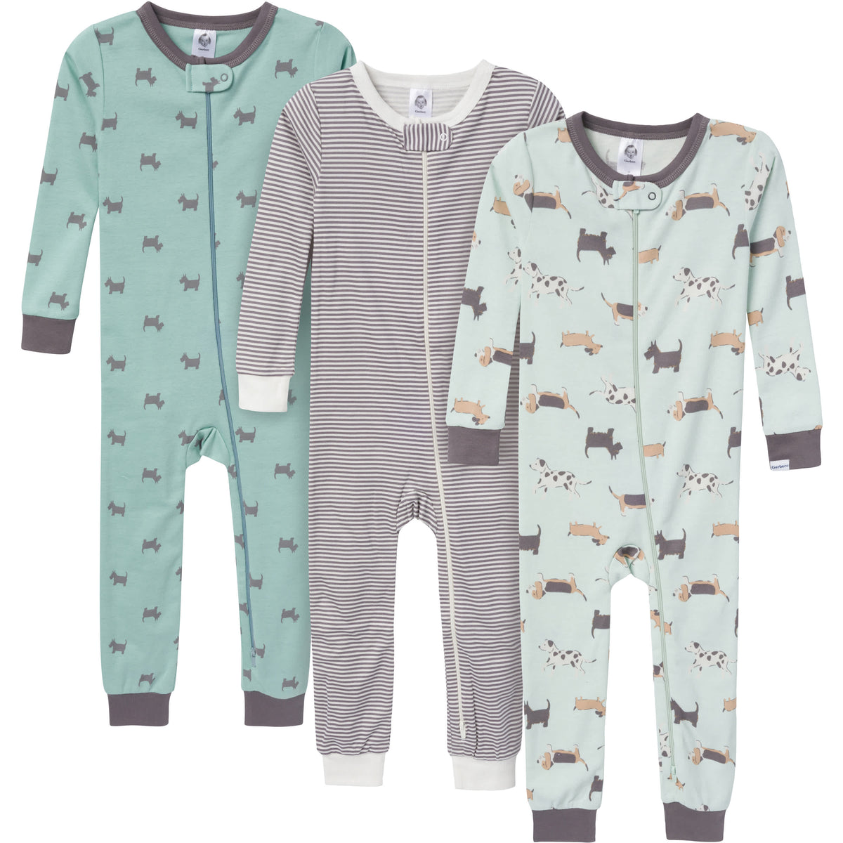 3-Pack Baby & Toddler Neutral Dog Snug-Fitting Footless Pajamas