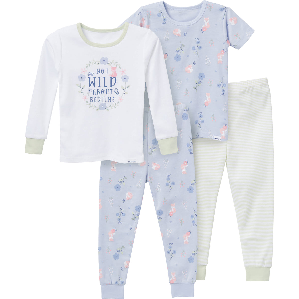 4-Piece Infant & Toddler Girls Fox Floral Pajamas Set