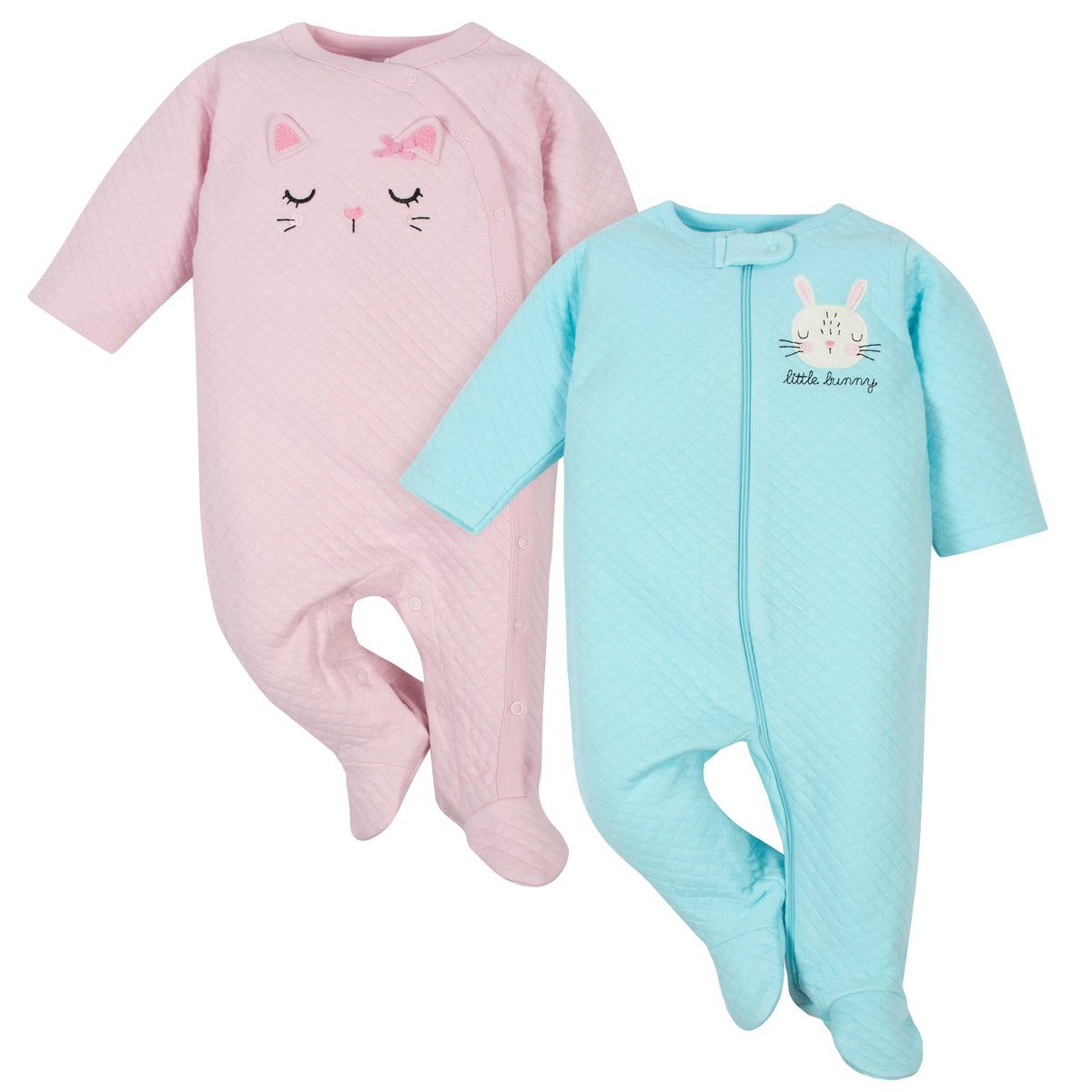 2-Pack Baby Girls Cat & Bunny Quilted Sleep 'N Play