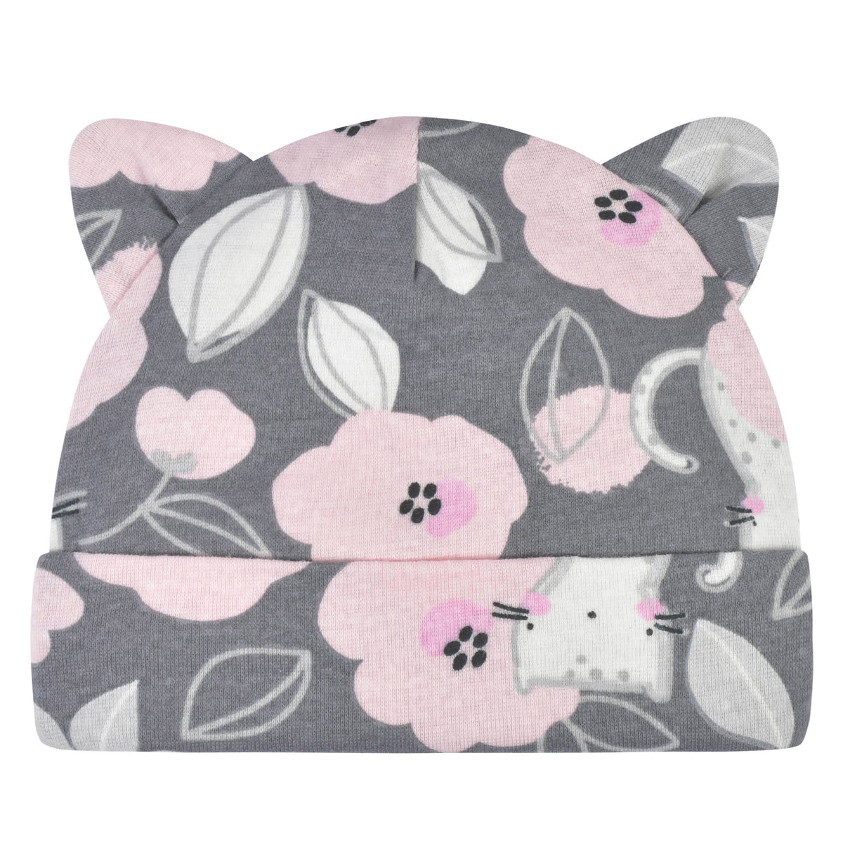 4-Piece Baby Girls Floral Caps & No Scratch Mittens Set, view 2