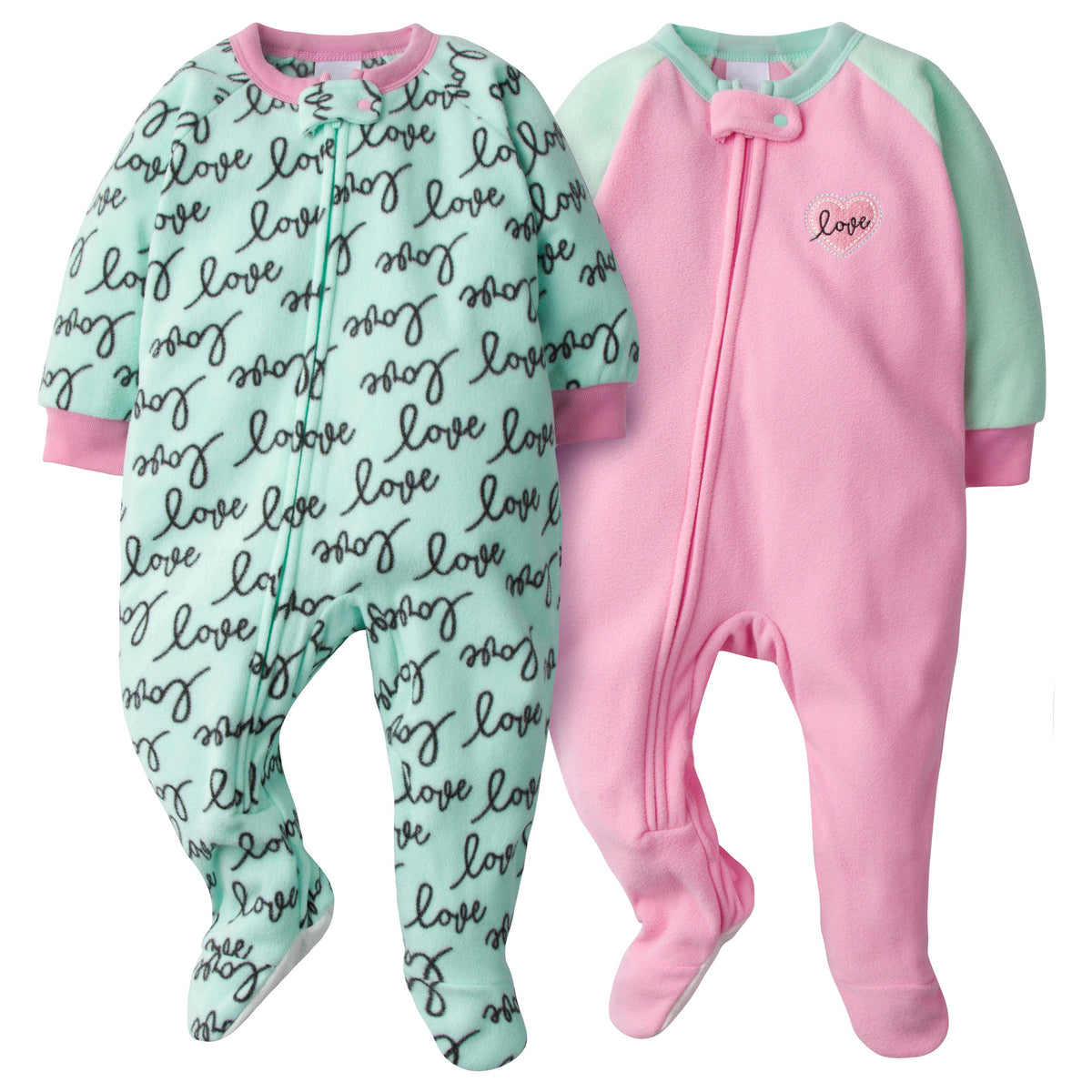 2-Pack Baby Girls Love Blanket Sleepers
