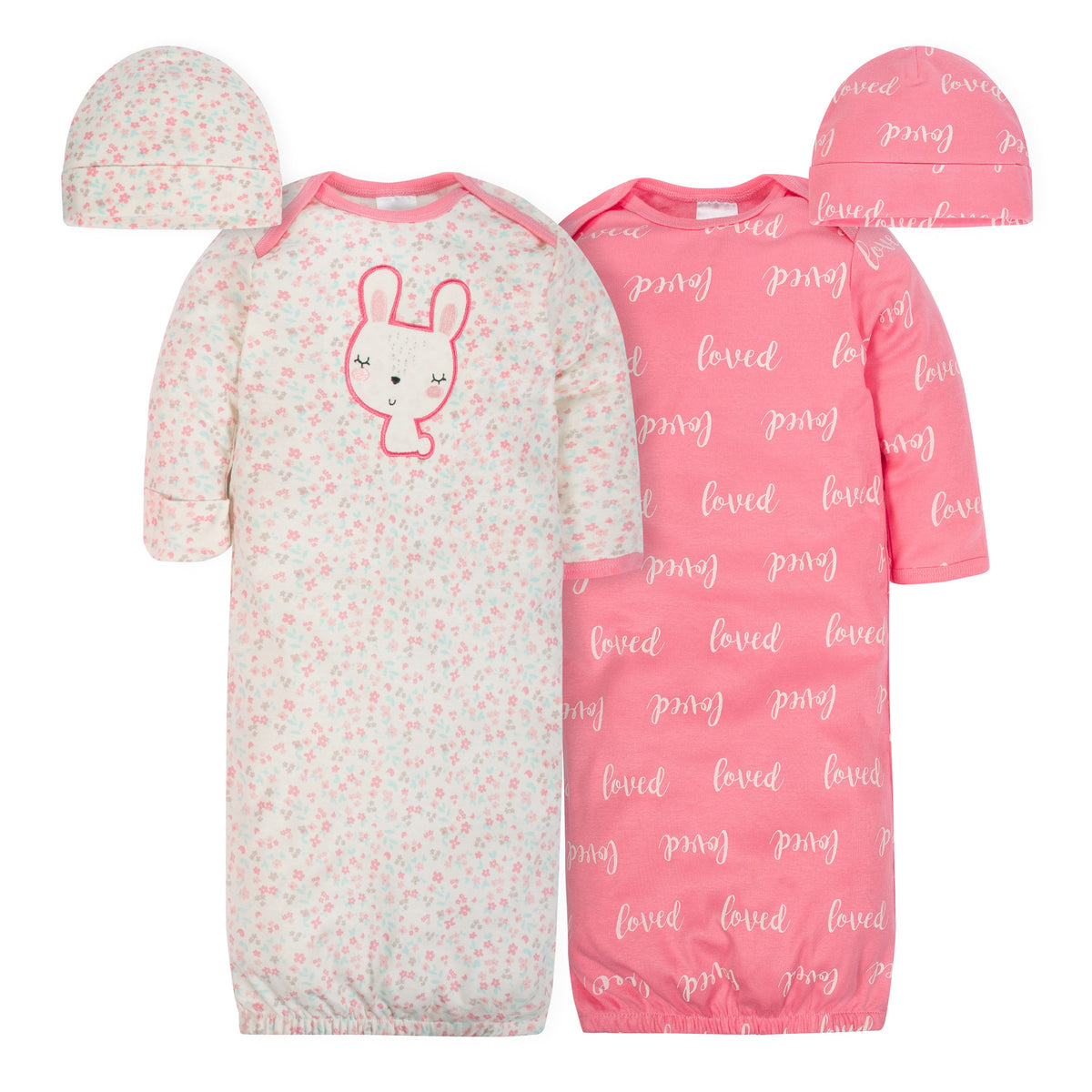4-Piece Organic Baby Girls Floral Gown and Cap Set