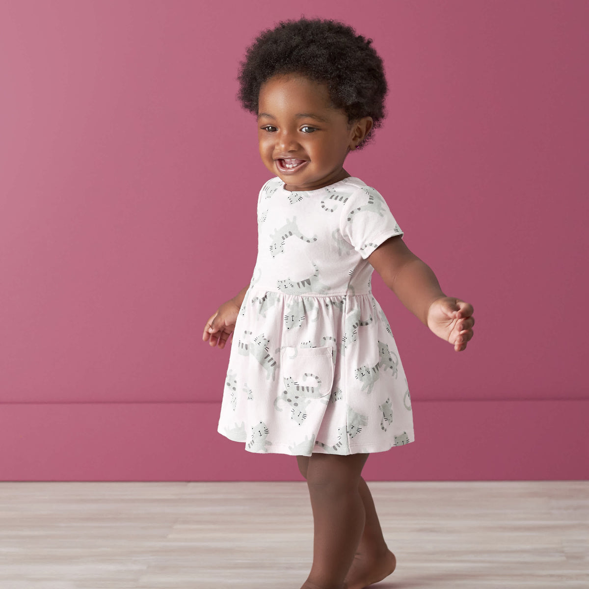 Baby Girls Floral Leopard Dress With Pockets, view 4