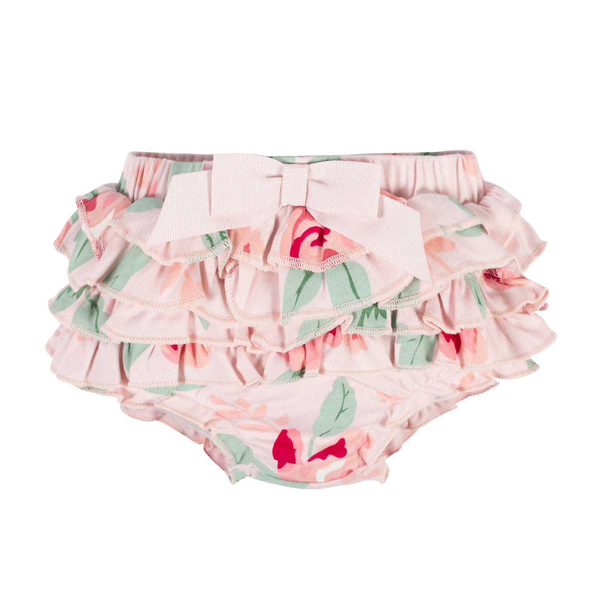 3-Piece Baby Girls Pink Garden Onesies Bodysuit, Diaper Cover & Headband Set, view 5