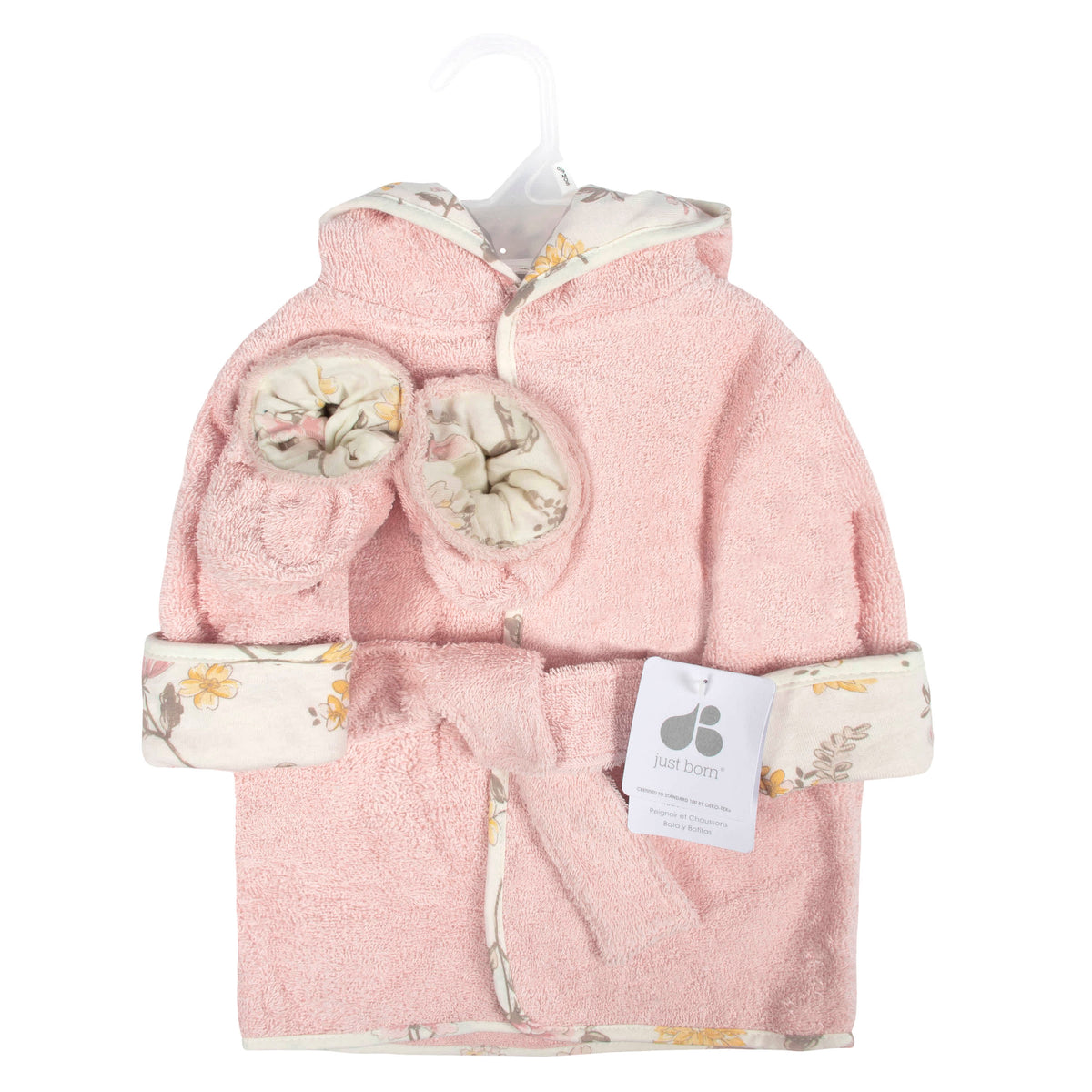 2-Piece Baby Girls Vintage Floral Bathrobe & Booties Set, view 4