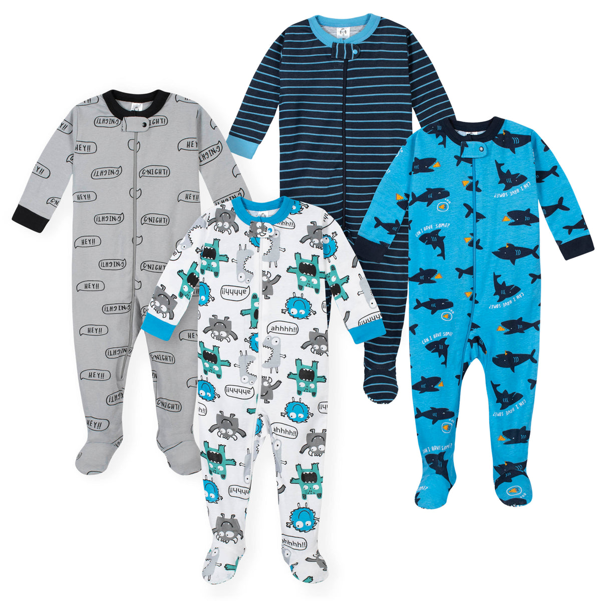 4-Pack Baby Boys Monsters/Sharks Snug Fit Pajamas
