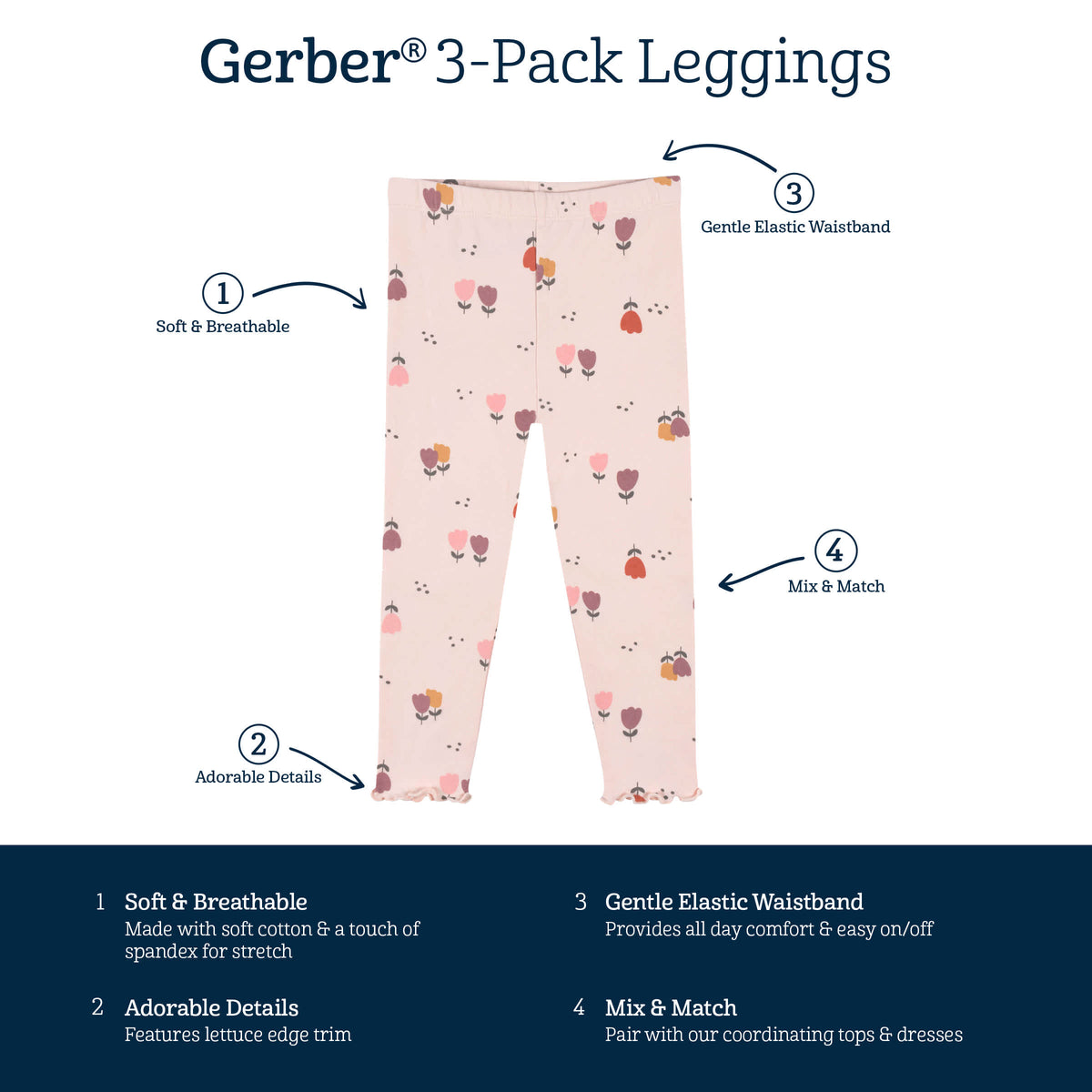 3-Pack Infant & Toddler Girls Burgundy Floral Leggings, view 5