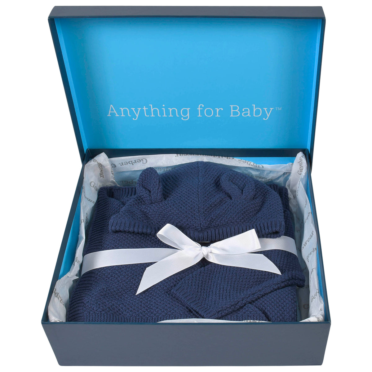 3-Piece Baby Boys Navy Knit Outfit & Blanket Set, view 2