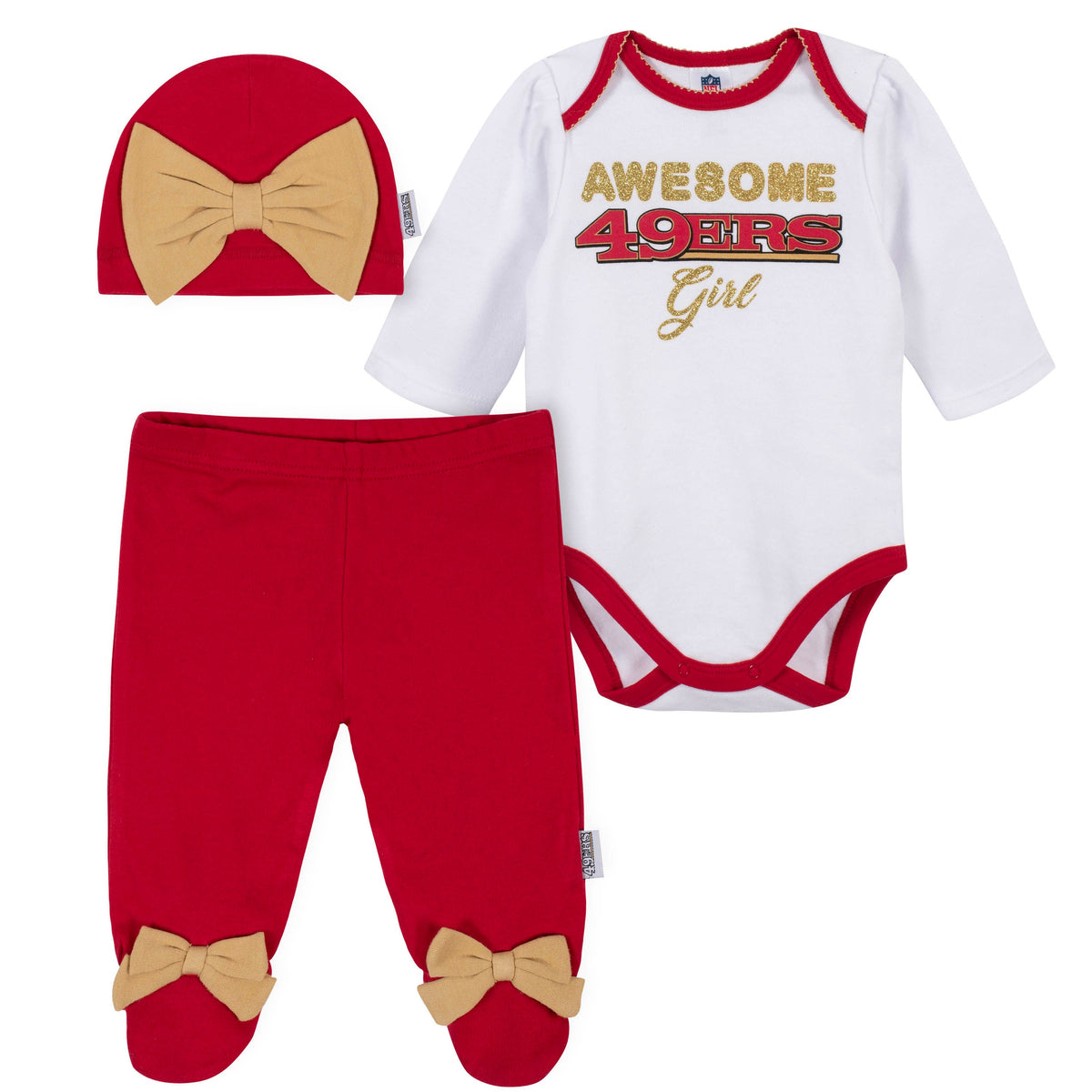 3-Piece San Francisco 49ers Bodysuit, Pant, and Cap Set