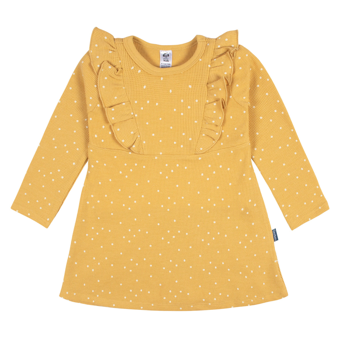 Infant and Toddler Girls Yellow Dots Dress With Ruffle