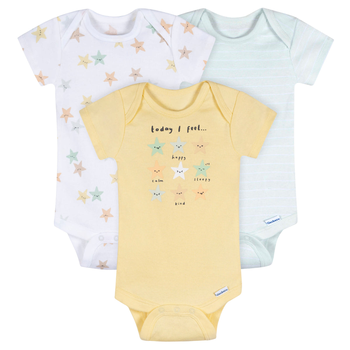 3-Pack Baby Neutral Starry Smiles Short Sleeve Onesies Bodysuits