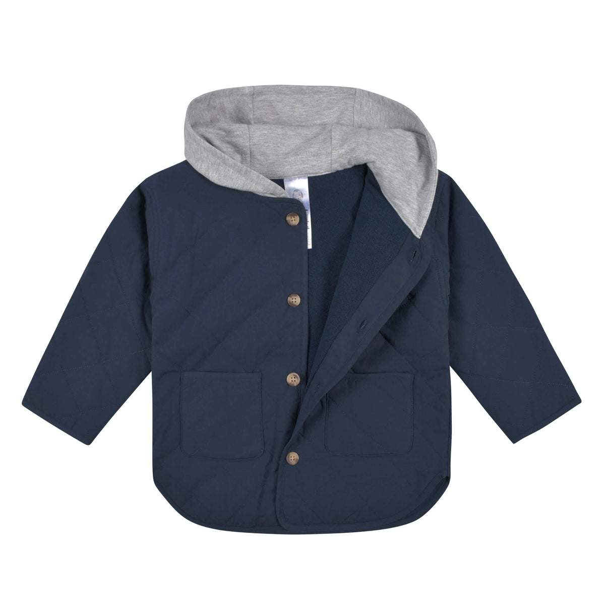 Infant & Toddler Boys Navy Quilted Hooded Jacket, view 4