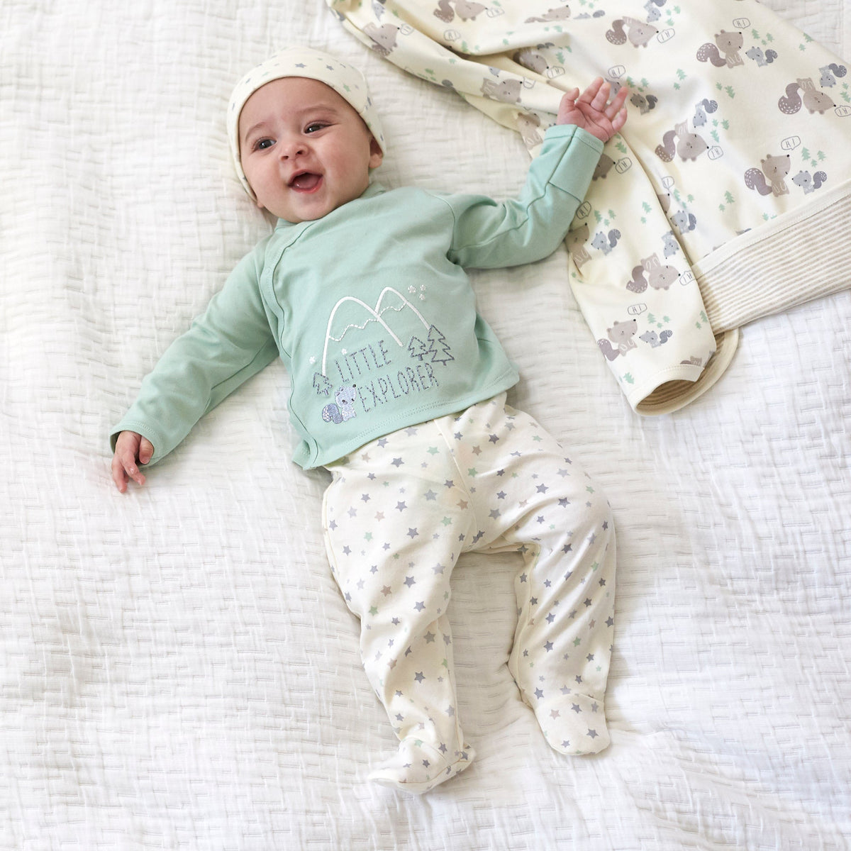 3-Piece Organic Baby Boys Squirrels Bibs & Burps Set, view 2