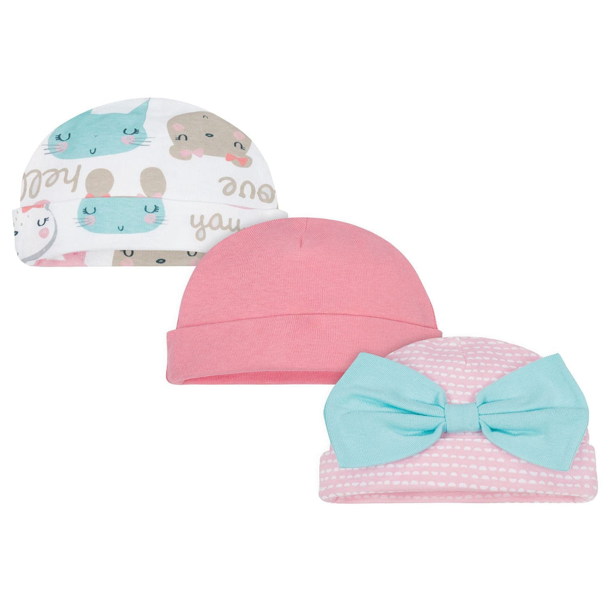 Newborn Baby Girl Organic Cotton Rib Caps, 3-pack
