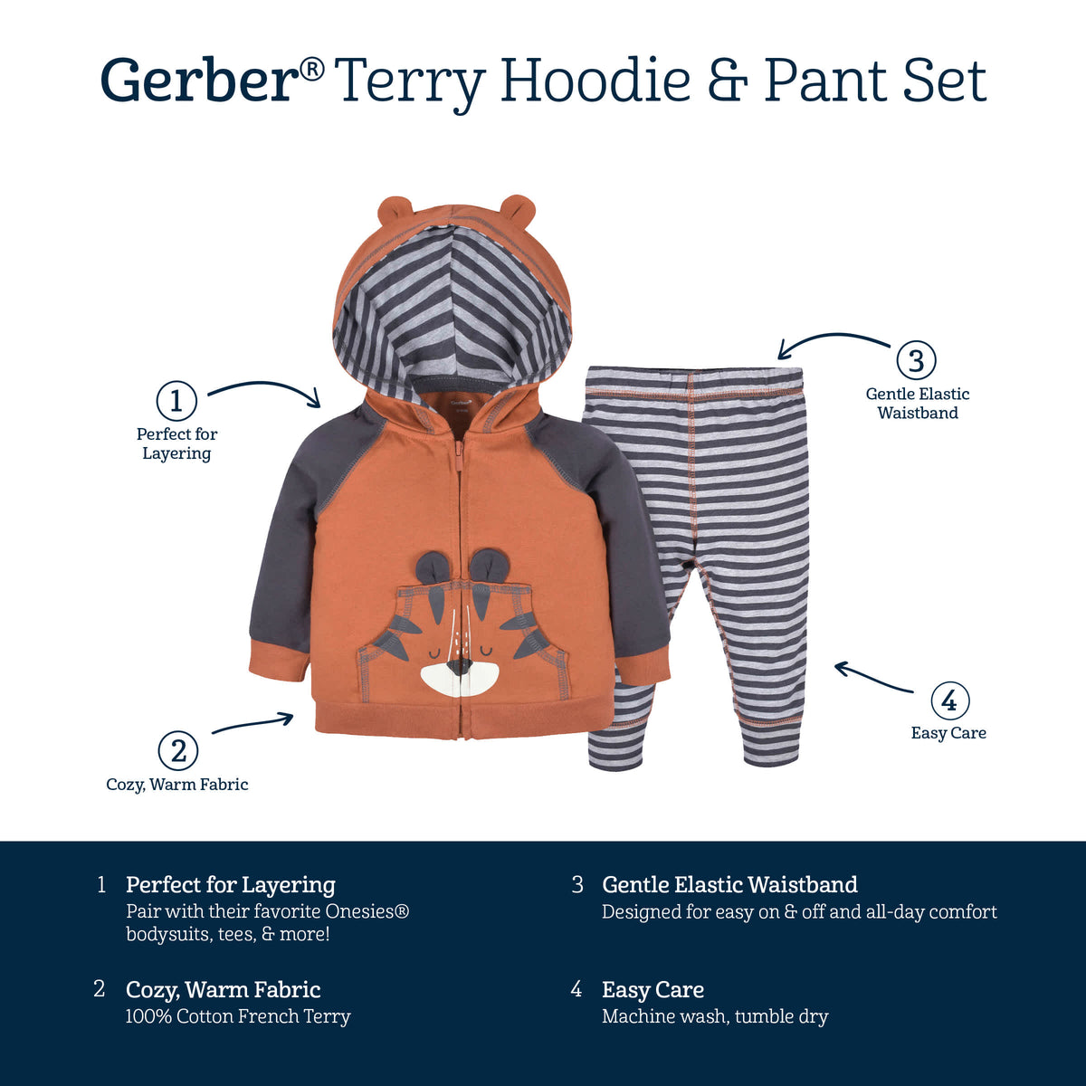 2-Piece Baby & Toddler Boys Tiger Terry Zip Hoodie & Joggers Set, view 6