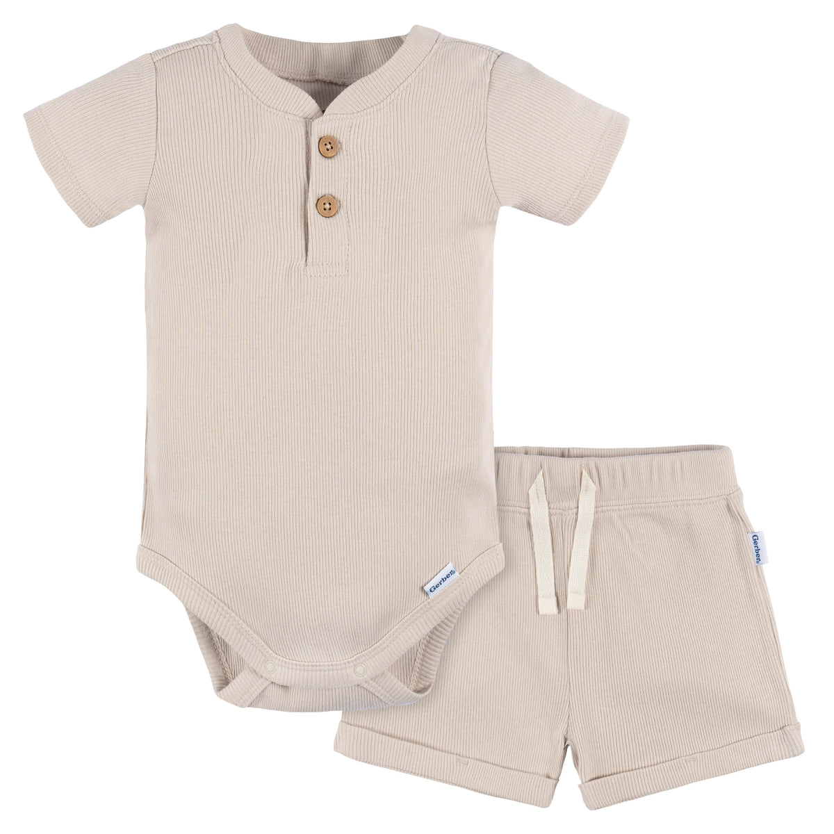 2-Piece Baby Boys Beige Bodysuit and Shorts Set