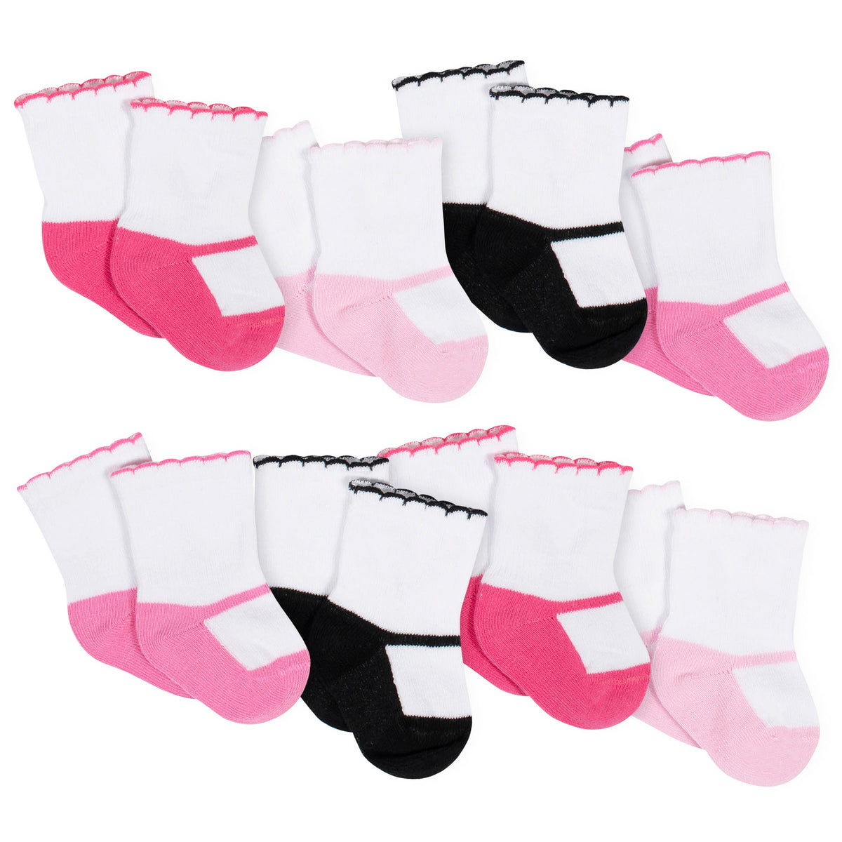 8-Pack Girls Pink Jersey Crew Socks