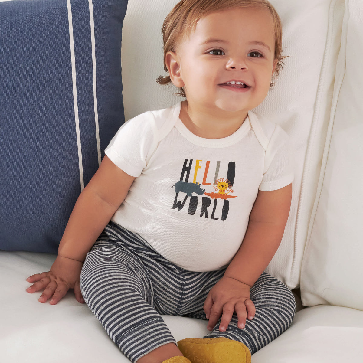 3-Piece Baby Boys Hello World Onesies Bodysuits & Pants Set, view 6
