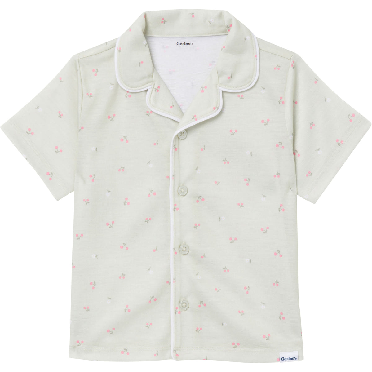 2-Piece Infant & Toddler Girls Cherries Button Up Pajama Shorts Set, view 2