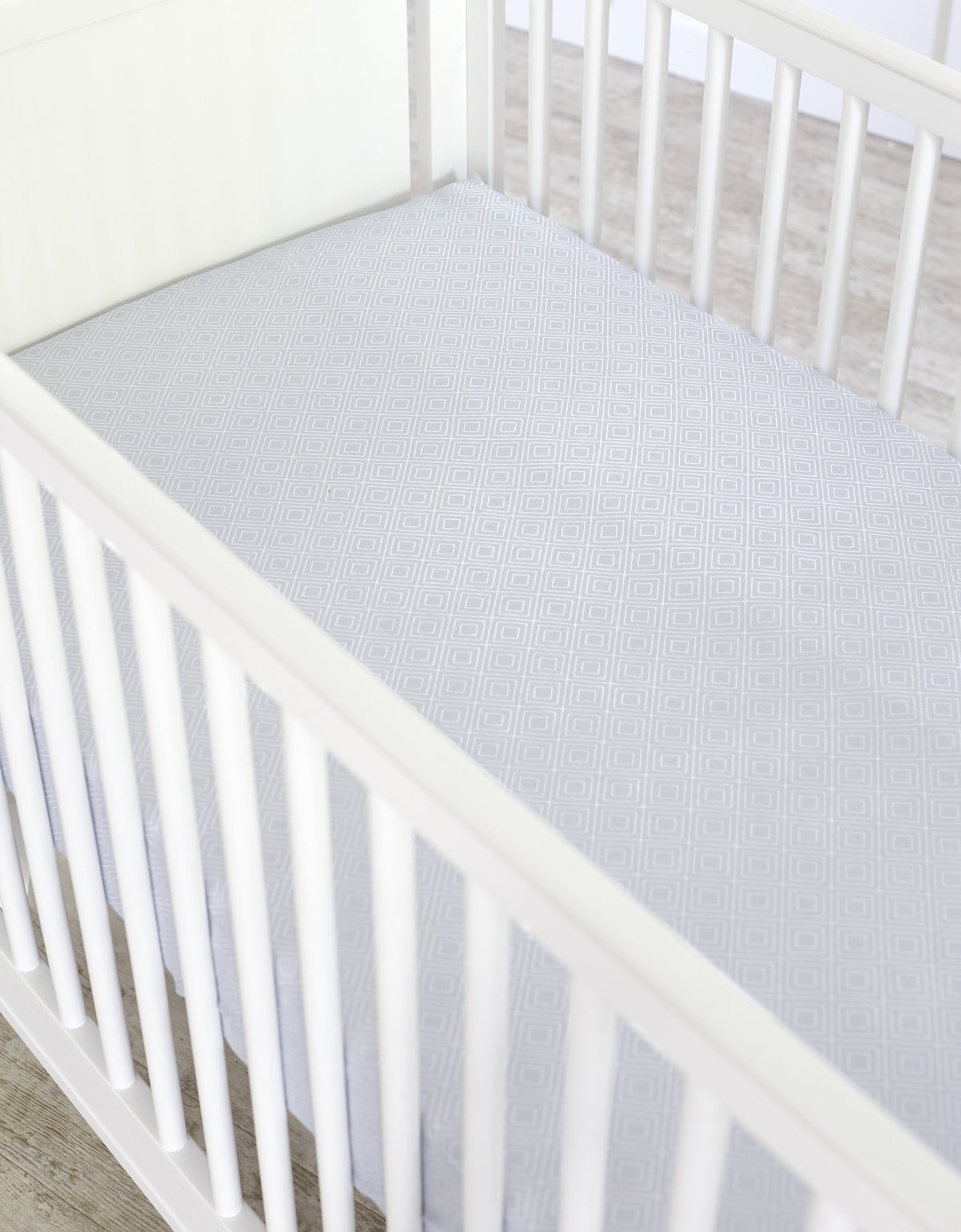 Just Born Dream Fitted Crib Sheet, Gray Geometric, view 3