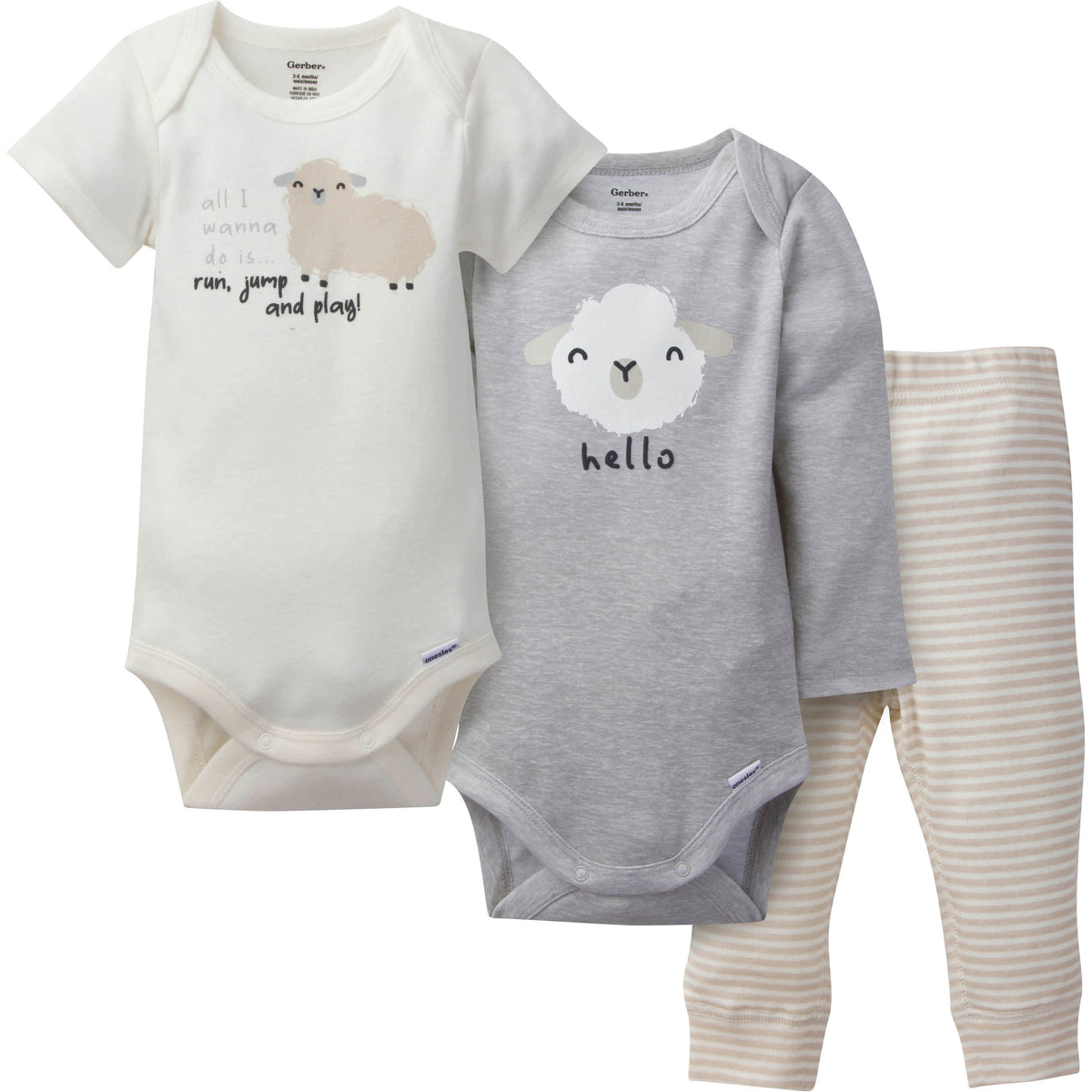 3-Piece Baby Neutral Sheep Onesies Bodysuits & Pants Set