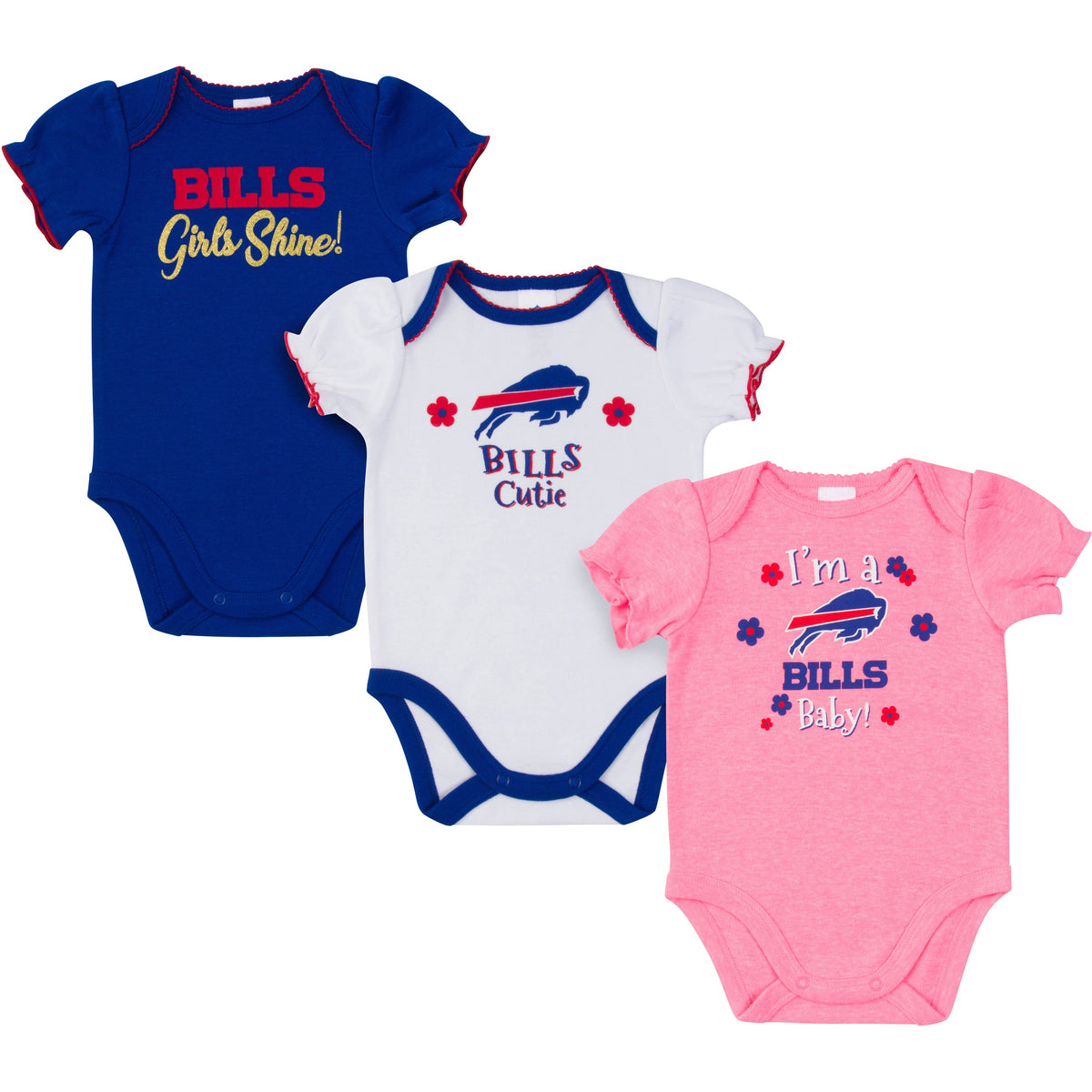 3-Pack Buffalo Bills Short Sleeve Bodysuits