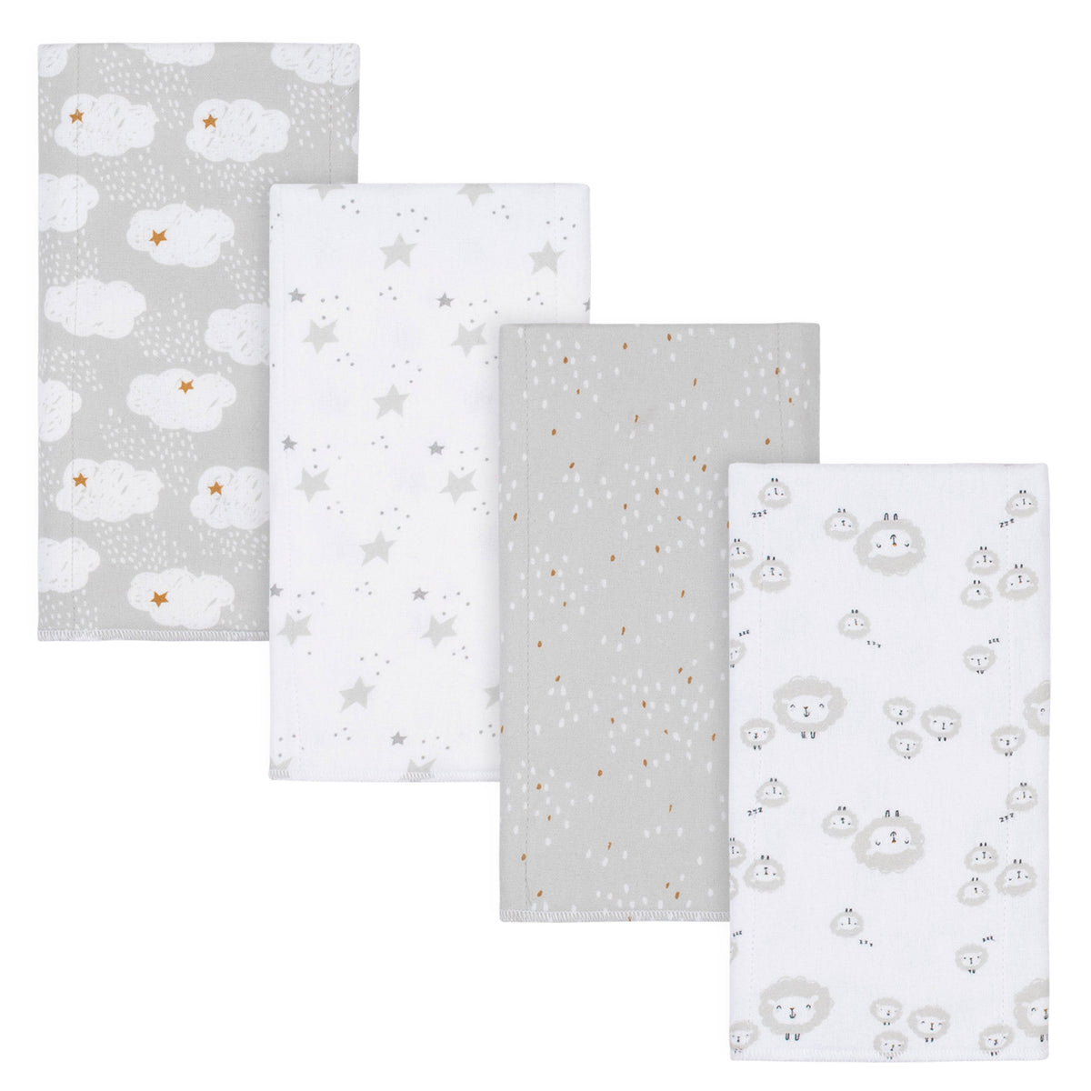 4-Pack Baby Neutral Sheep Flannel Burp Cloths
