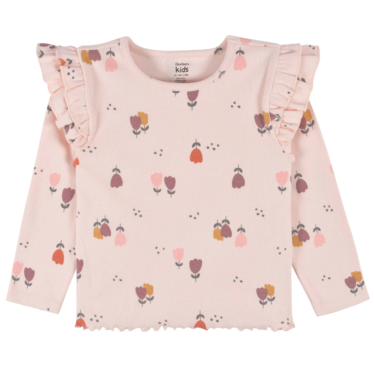 2-Pack Infant & Toddler Girls Burgundy Floral Double Ruffle Tops, view 2